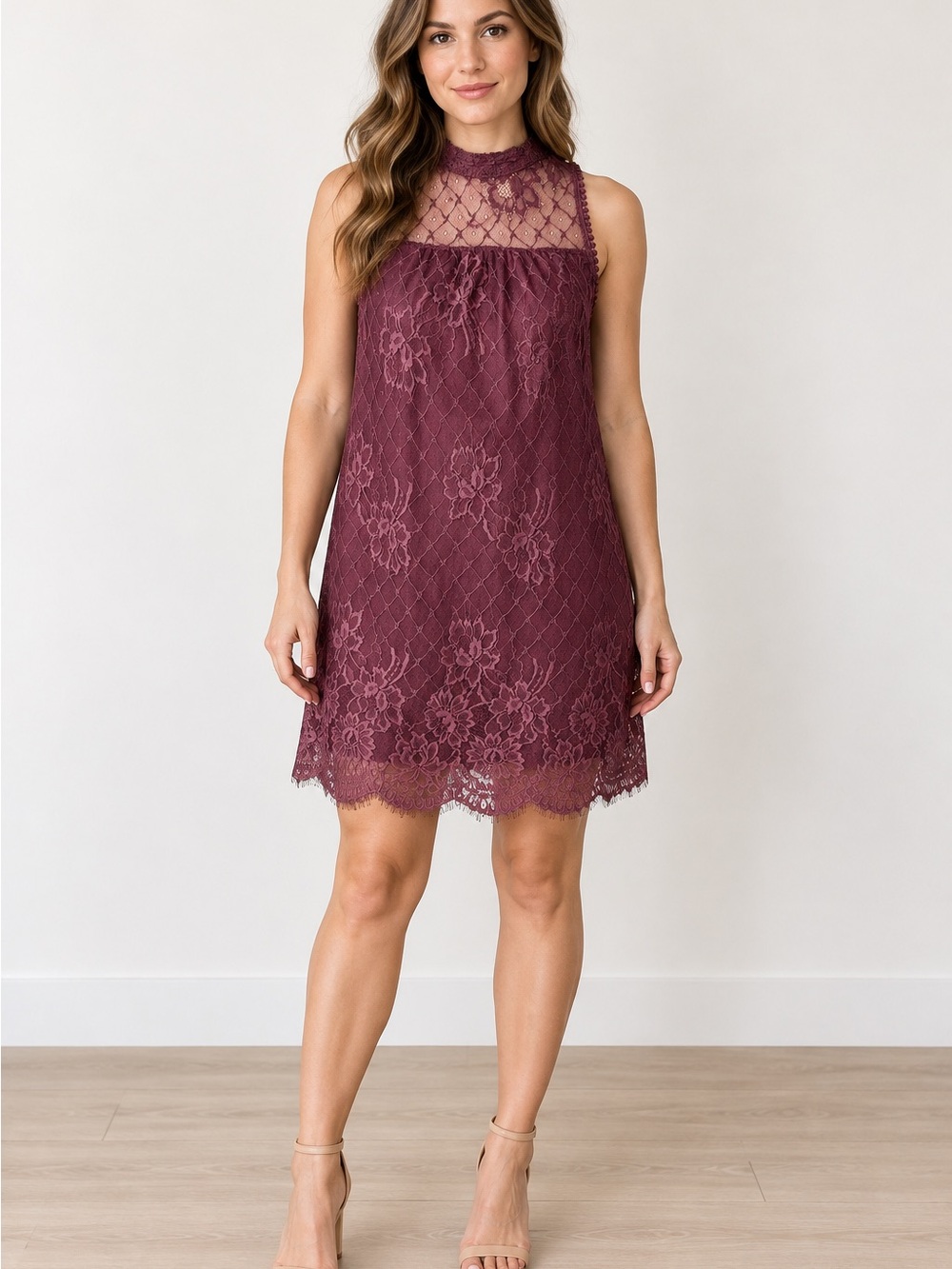 Coco + Jaimeson Burgundy Lace Shift Dress Small